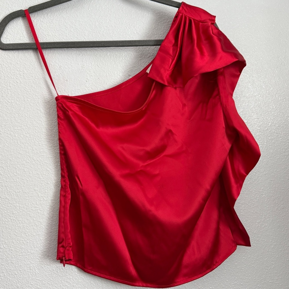 She + Sky Vibrant Red Satin Blouse